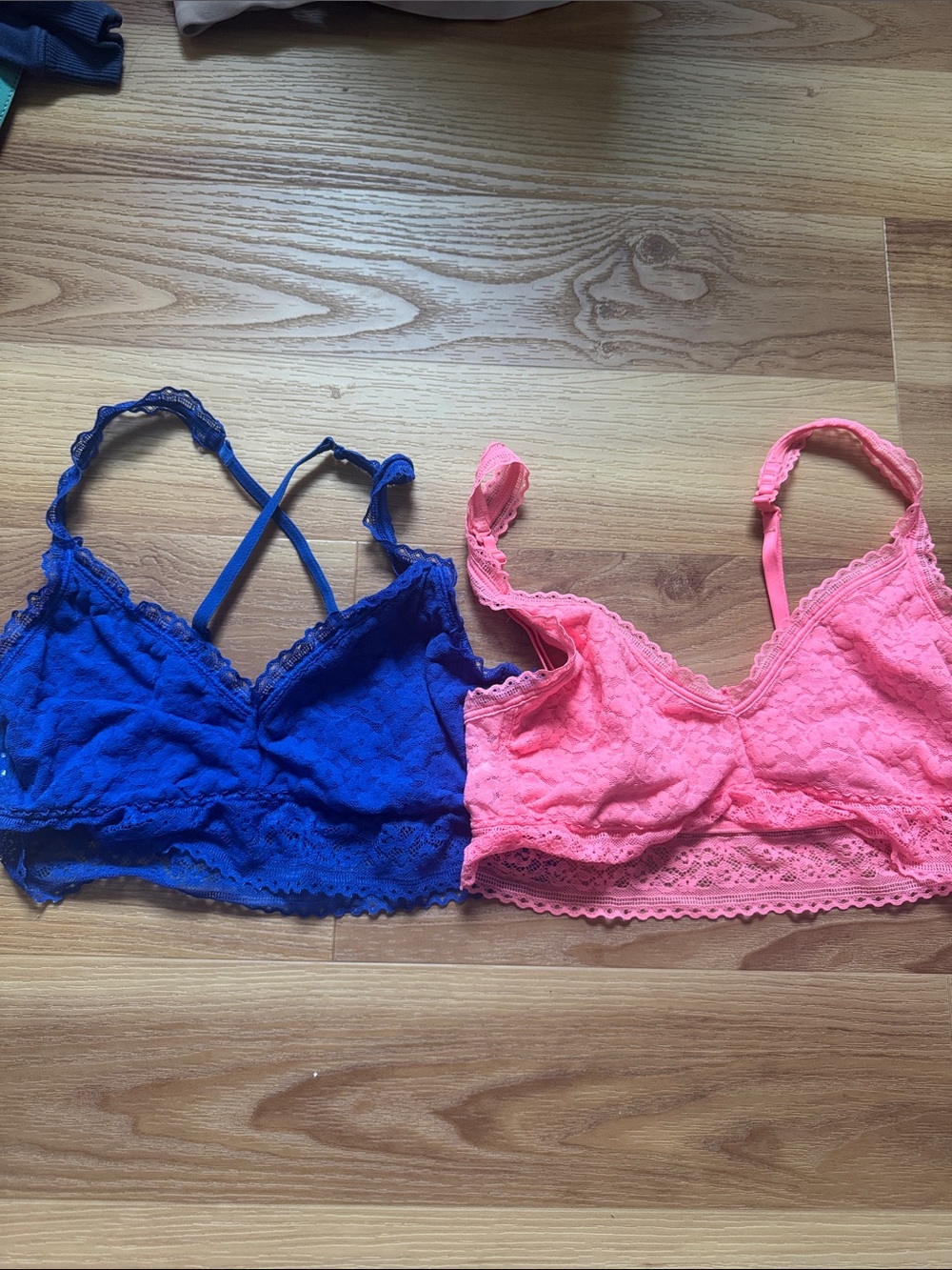GapBody Wireless Lace Bralette Duo — Royal Blue & Coral Pink